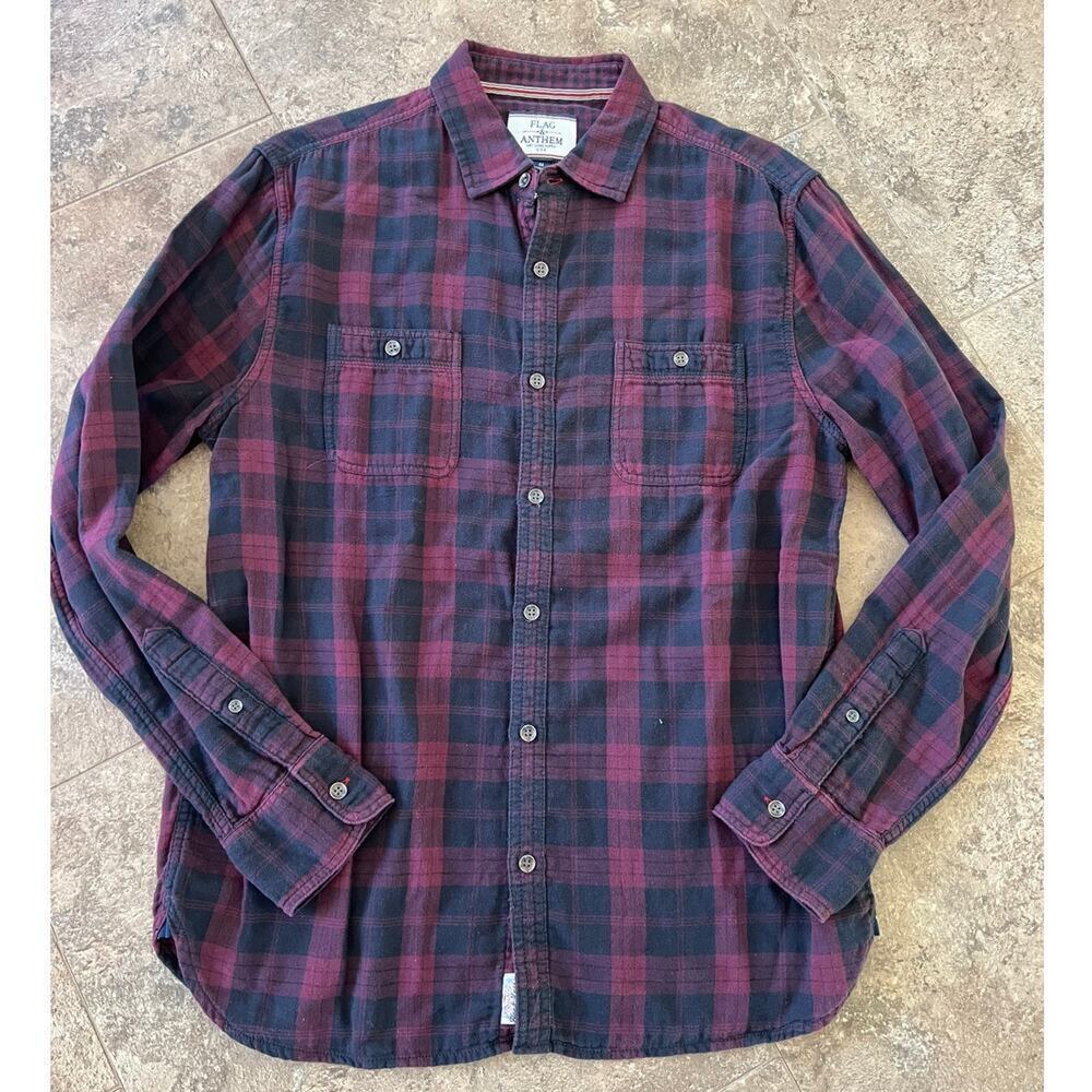 Flag & Anthem Cotton Berry Black plaid button down shirt Men's size M